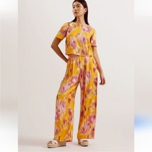 Ted Baker Hitako Wide Leg Pant Orange print US Size 12 NWT